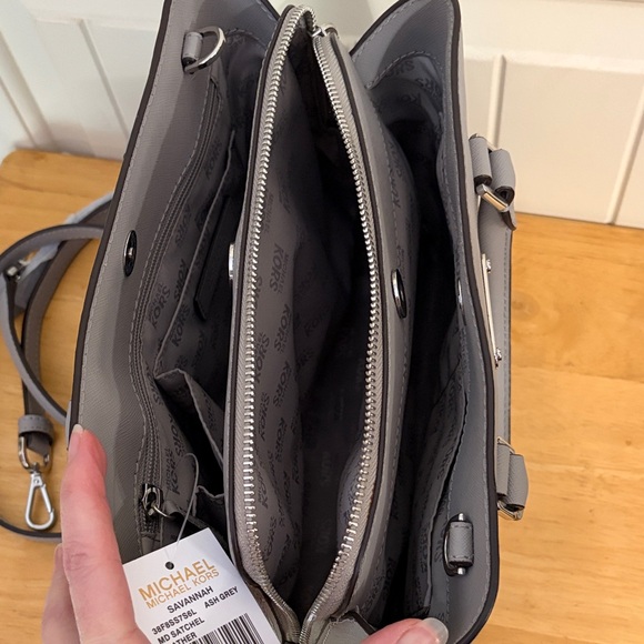 Michael Kors Savannah Ash Gray Medium Satchel Leather NWT - Picture 7 of 11